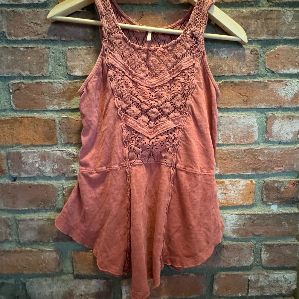 Free People Pink Asymmetrical Embellished Tank Top